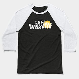 Sunshine in Lake Winneconne Wisconsin Retro Wavy 1970s Summer Text Baseball T-Shirt